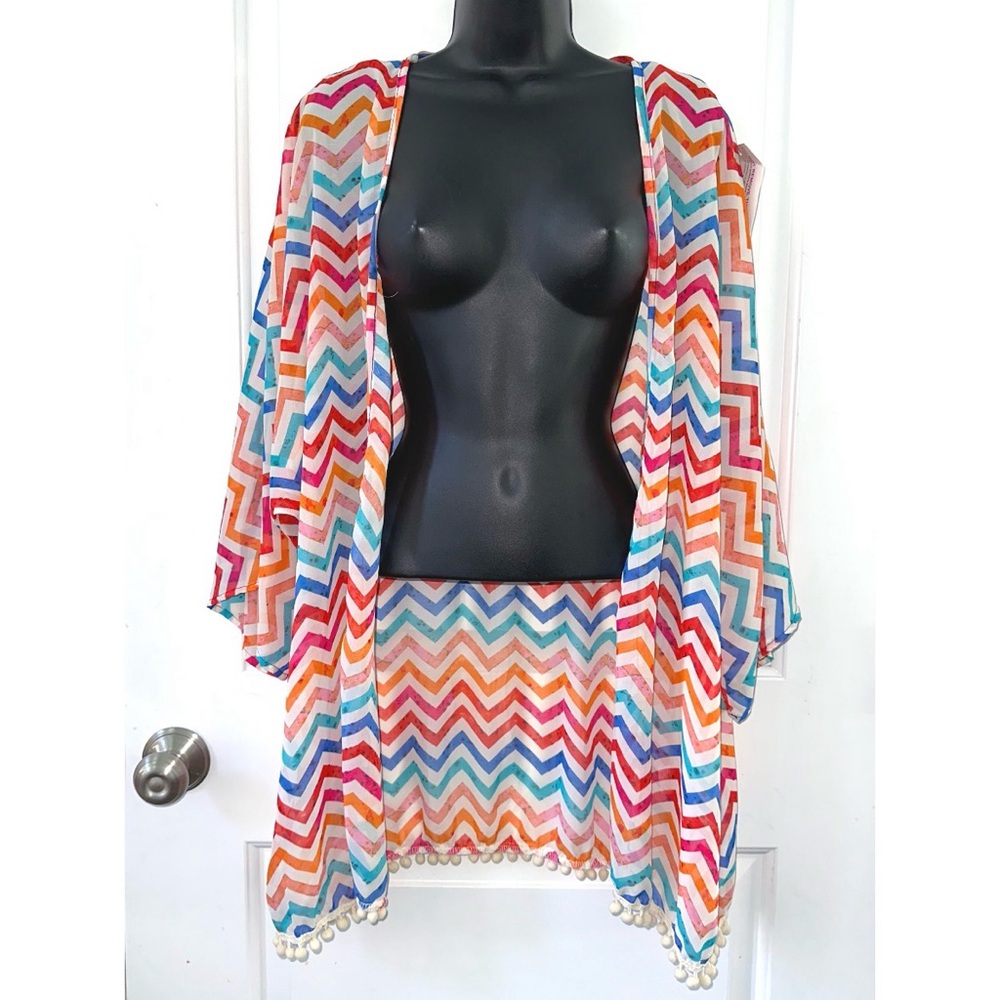 Giddy Up Glamour Boutique Colorful Chevron Print Kimono Shawl size 2x NWT